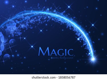 Magic Shooting Start With Tail Of Glittering Particles. Concept For Holiday Vector Festive Background Or Greeting Card. Shiny Trail, Energy Motion.