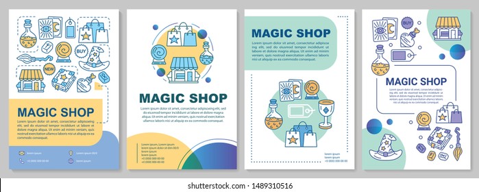 Magic shop brochure template layout. Esoteric store flyer, booklet, leaflet print design with linear illustrations. Vector page layouts for magazines, annual reports, advertising posters