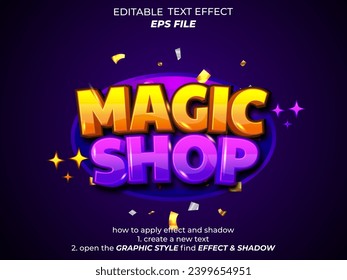 magic shop  text effect, font editable, typography, 3d text. vector template