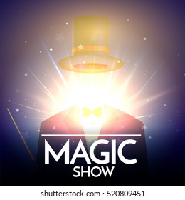 Magic Show Background With Invisible Illusionist. Flying Hat Vector illustration