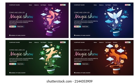 Magic show landing page collection vector in gradient design style