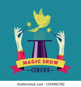 Magic show logo. Vector color illustration.