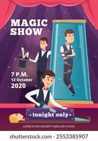 magic show. placard invitation for night circus magician performance