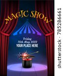 Magic Show poster design template. Illusion magical vector background. Theater magician flyer with hat trick.