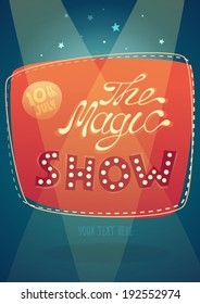 The Magic Show Signboard Background Vector Illustration, Flat Style