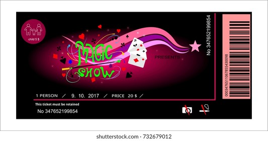 magic show  ticket concert coupon admit film entertainment illusion, focuses, transformation, playing cards, magician