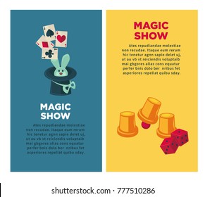 Magic show vertical posters with rabbit and equipment for tricks