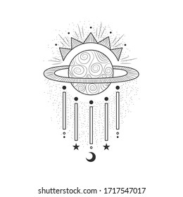 magic signs and symbols. space elements, moon and elegant pendant decorations. tarot and astrology. 