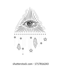 magic signs and symbols. space elements. crystals and stones. retro vintage engraving style. vector trend print