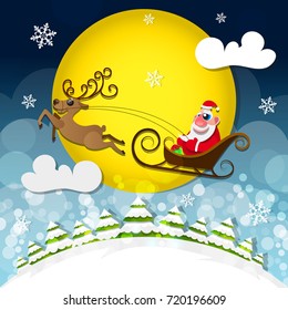 Magic silent night. Cute Santa Claus. 