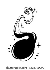 Magic silhouette witch shining stars. Hand drawn vector illustration isolated on white bacground.