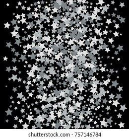 Magic silver stars confetti. Christmas and New Year falling stars background. Sparkling glitter celebration confetti decoration. Rich VIP premium design