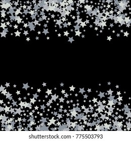 Magic silver stars confetti. Christmas and New Year falling stars background. Sparkling glitter celebration confetti decoration. Rich VIP premium design