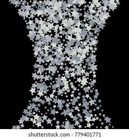 Magic silver stars confetti. Christmas and New Year falling stars background. Sparkling glitter celebration confetti decoration. Rich VIP premium design