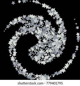 Magic silver stars confetti. Christmas and New Year falling stars background. Sparkling glitter celebration confetti decoration. Rich VIP premium design