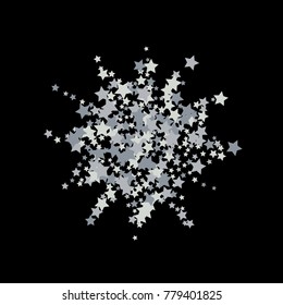 Magic silver stars confetti. Christmas and New Year falling stars background. Sparkling glitter celebration confetti decoration. Rich VIP premium design