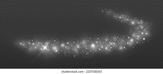 Magische Silberwelle. Sparkle Staubpartikel. Luxuriöse glänzende Spur von weißen Teilchen. Wanderweg.