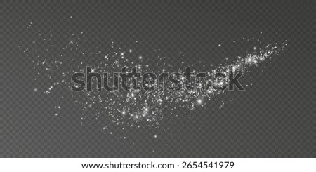 Magic silver wind PNG, festive isolated on transparent background. White comet PNG with sparkling stars and dust. Powder dust light PNG. Magic shining silver dust. Fine, shiny dust bokeh particles.
