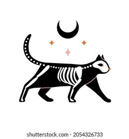 Magic Skeleton Cat Moon Stars Doodle Stock Vector (Royalty Free ...