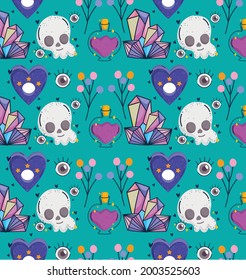 magic skulls quartz and spell cartoon