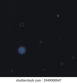 Magic Sky Winter Night Blue Pink Background. Indigo Pastel Mandala Black Chaotic Christmas Composition. Snowflake Cozy Stars New Year Holiday Ornament. Mystery Red Green Colorful Luxury Wallpaper.