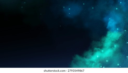 Magic smoke background with glowing light effects, sparkling stars, and mystical neon clouds, abstract vector background. Enchanting Halloween atmosphere, shimmering particles and fog, galaxy pattern