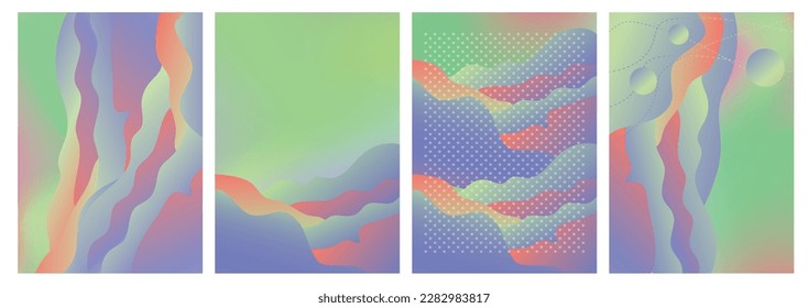 Magic smooth mesh multicolored background set. Abstract waves backdrop.Decoration collection design for interior, flyers, poster, cover, banner. 