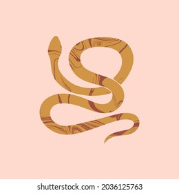 Magic snake with marble texture. Mystical symbol, minimalist trendy style. Magical spiritual animal, astrological and rites image, serpent mascot.