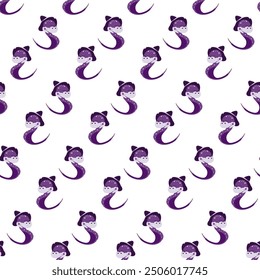 Magic snake in witch hat and gold ring at the end of tail Seamless pattern. Background texture idea