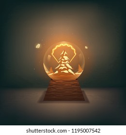 Magic snow globe. Vector illustration. A magical Christmas atmosphere and festive mood.
