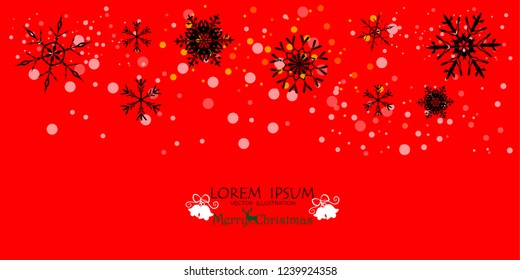 Magic Snowfall Header Isolated on red Background for Web Design. Vector illustration, Vector illustration, calligraphic design. Christmas background with snowfake, Merry Christmas greeting card.  
