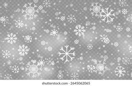 Tempestade de floco de neve mágica com brilho noturno e brilho abstrato. Sobreposição de neve de Natal com vento de furacão e flocos desfocados. Ano novo transparente clima fundo png.