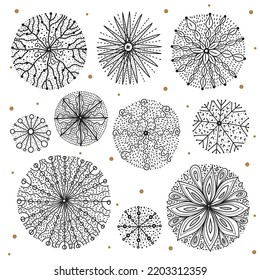 Magic snowflakes. Cute decorative set.