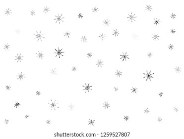 Magic snowflakes vector design. Flying and falling starry snowballs abstract background. Holiday stars confetti original illustration. Doodle colorful snowflakes banner. Winter stars backdrop