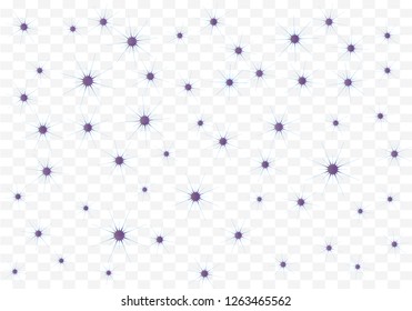 Magic snowflakes vector design. Flying and falling starry snowballs abstract background. Holiday stars confetti original illustration. Doodle colorful snowflakes banner. Winter stars on transparent