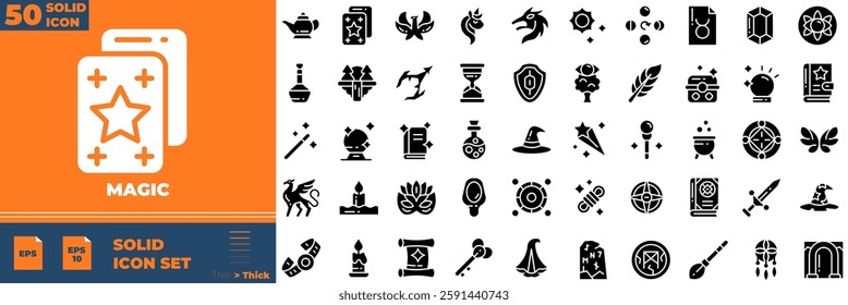 Magic Solid Editable Icons set. Vector illustration in modern thin solid style of magic icons: magic, wand, magician, etc