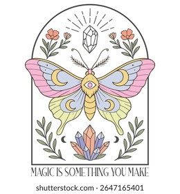 magic is something you make - Boho Mystic Moth clipart, Beautiful Moth Insect illustration, beauty butterfly Design Sublimation