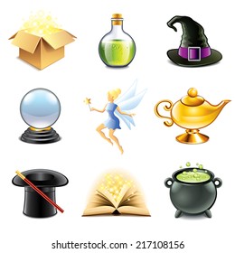 Magic and sorcery icons photo-realistic vector set