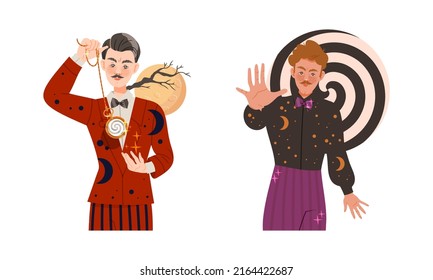 Magic And Sorcery. Male Wizard Or Magician Characters Vector Illustration