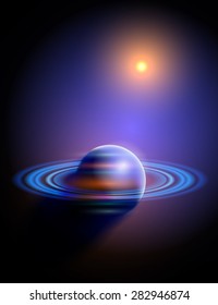 Magic Space - Blue Planet & Yellow Star. Vector illustration / Eps10