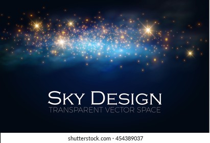 Magic Space. Fairy Dust. Infinity. Abstract Universe Background. Blue Gog and Shining Stars. Vector illustration