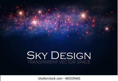 Magic Space. Fairy Dust. Infinity. Abstract Universe Background. Blue Gog and Shining Stars. Vector illustration