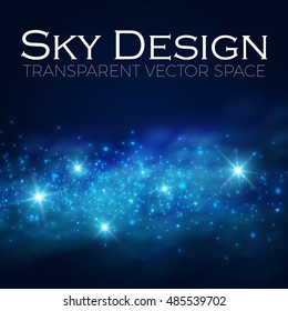 Magic Space. Fairy Dust. Infinity. Abstract Universe Background. Blue Gog and Shining Stars. Vector illustration