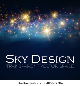 Magic Space. Fairy Dust. Infinity. Abstract Universe Background. Blue Gog and Shining Stars. Vector illustration