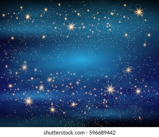 Magic Space. Fairy Dust. Infinity. Abstract Universe Background. Blue Gog And Shining Stars. Vector Illustration 