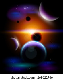 Magic Space - planetary system in the depths of the universe, stars and constellations, nebulae and galaxies. Vector illustration / Eps10