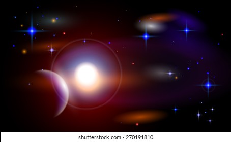 Espacio Mágico - planetas, estrellas y constelaciones, nebulosas y galaxias, luces. Ilustración vectorial / Eps10