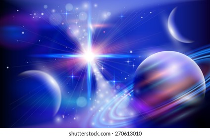 Magic Space - planets, stars and constellations, nebulae and galaxies, lights. Vector illustration / Eps10