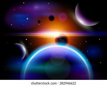 Magic Space - planets, stars and constellations, nebulae and galaxies, lights. Vector illustration / Eps10