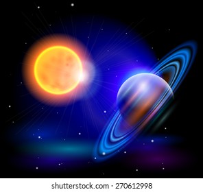 Magic Space - the Sun and planet, stars and constellations, nebulae and galaxies, lights. Vector illustration / Eps10